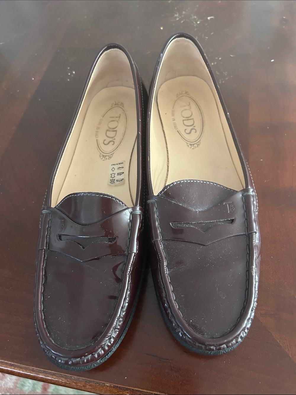 Tod's Women's Dark Burgundy Patent Leather Penny Loafers